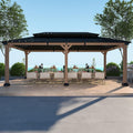 Cedar Wood Gazebo 12x20Ft Hardtop Gazebo, Outdoor Permanent Gazebo Pergola with Galvanized Steel Double Roof Pavilion for Patio Lawn Garden - Beverly Hills Serie