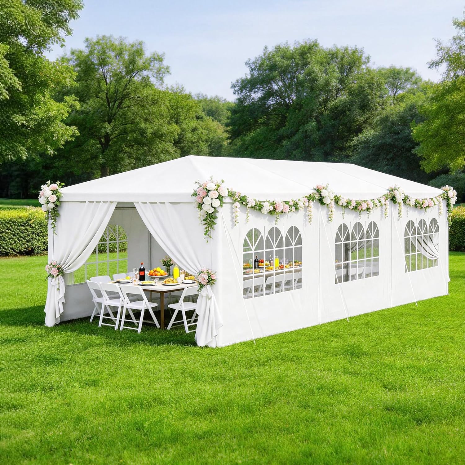 10x30 Party Tent Heavy Duty Outdoor Canopy Tents for Parties with 8 Removable Sidewalls Outside Large Gazebo Shelter Carpas para Fiestas for Backyard Patio Events Wedding BBQ, White