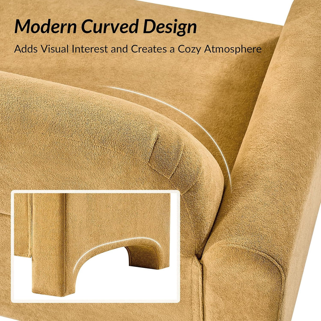 HULALA HOME 60' Modern Curved Loveseat Sofa, Comfy Chenille Couch Small Love Seat with Wrapped Armrests, 2 Seater Sofa for Living Room, Easy Assembly, Camel
