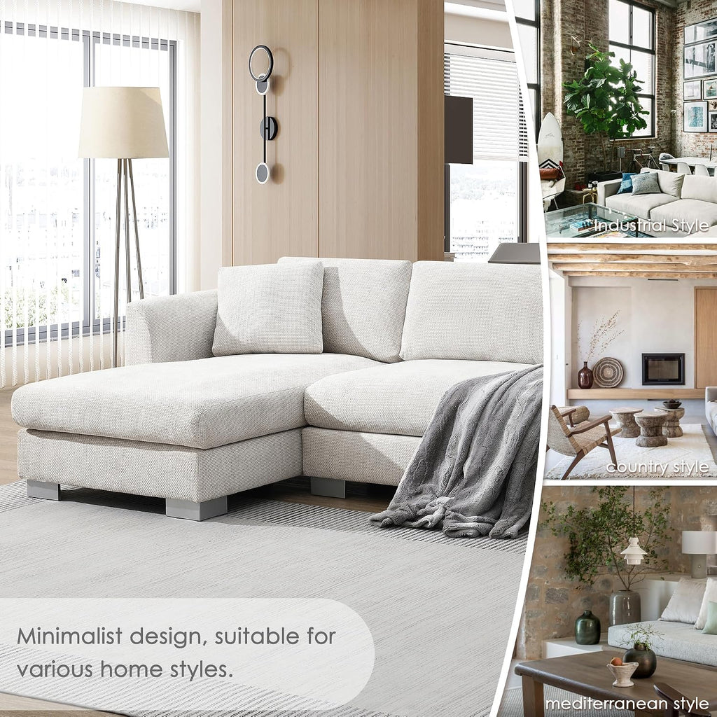 Merax Modern Chenille Sectional Sofa with Oversized Chaise, L-Shaped Couch with 2 Free Pillows, 4-Seat Sleeper Lounge for Living Room, Apartment,Office Minsk Gray