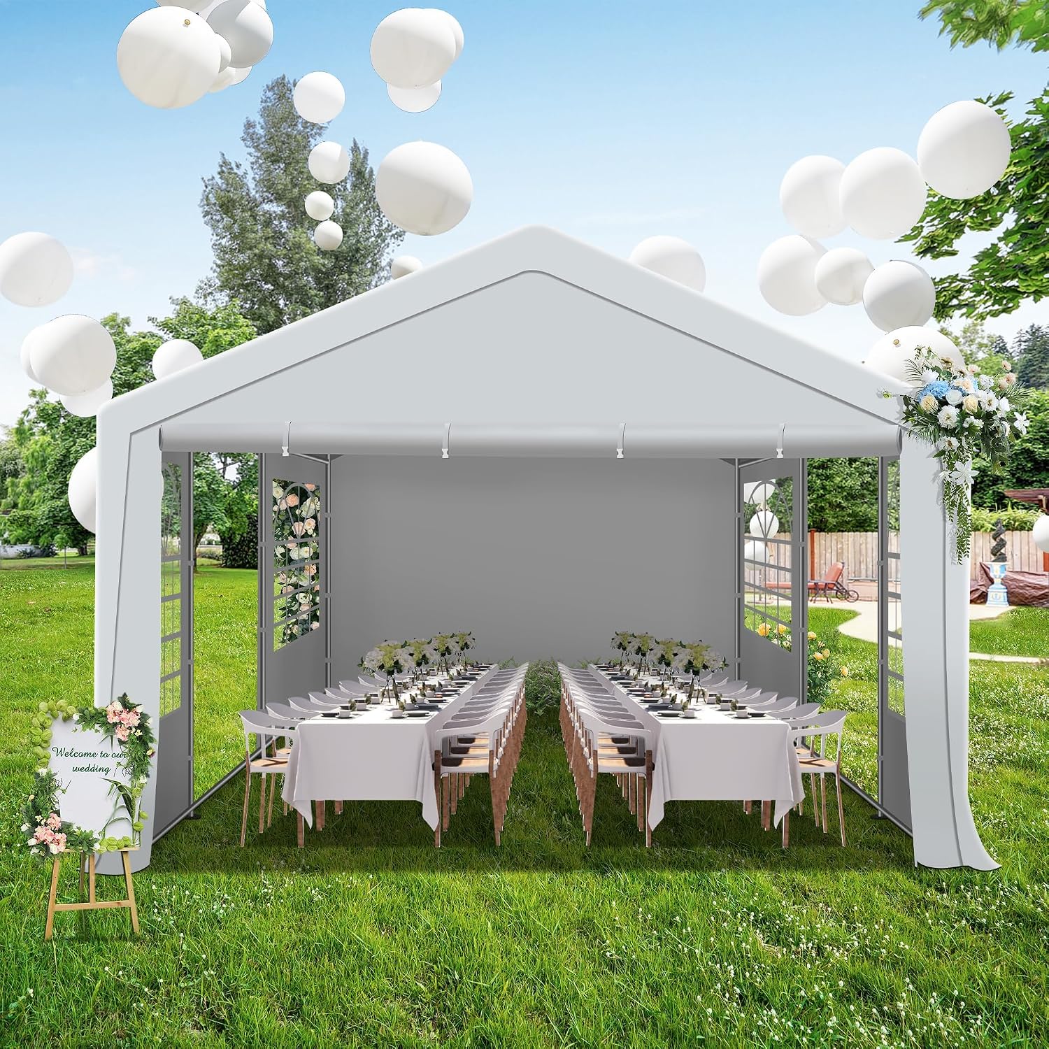 20'x20' Party Tent Heavy Duty, Large Wedding Event Tent with Removable Sidewalls & 4 Sand Bags,Event Canopy Shelter for Parties, Carpas para Fiestas