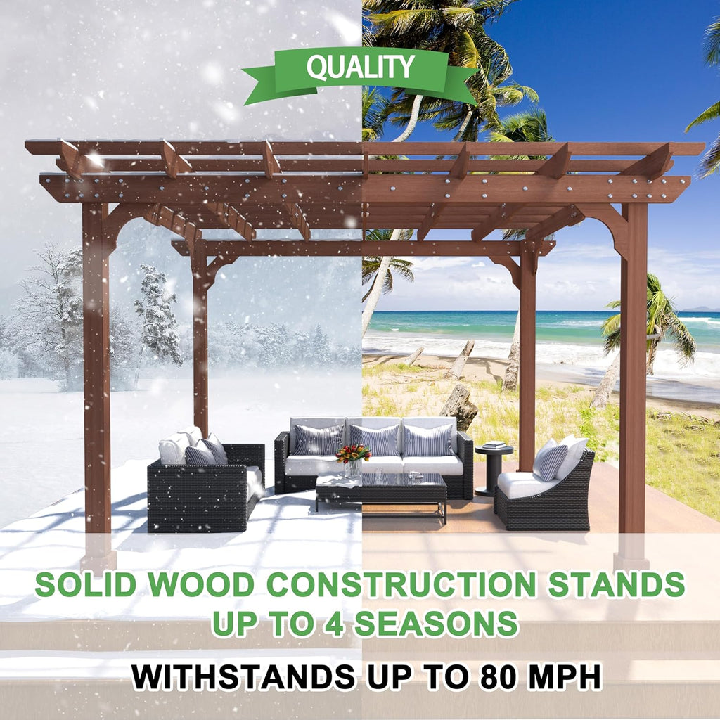 BlueWish 12'x12' Pergola with Solid Cedar Wood Frame, Patio Wood Gazebo Backyard Gazebo Pergola Kits with Slatted Roof Trellis & Stakes for Deck Yard Grill Party Garden