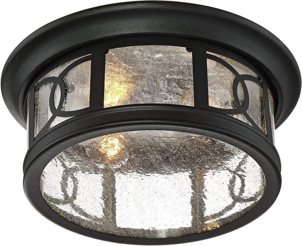 John Timberland Capistrano Mission Flush-Mount Outdoor Ceiling Light Fixture Black 12' Seedy Glass Damp Rated for Exterior House Porch Patio Outside Deck Garage Front Door Garden Home Gazebo