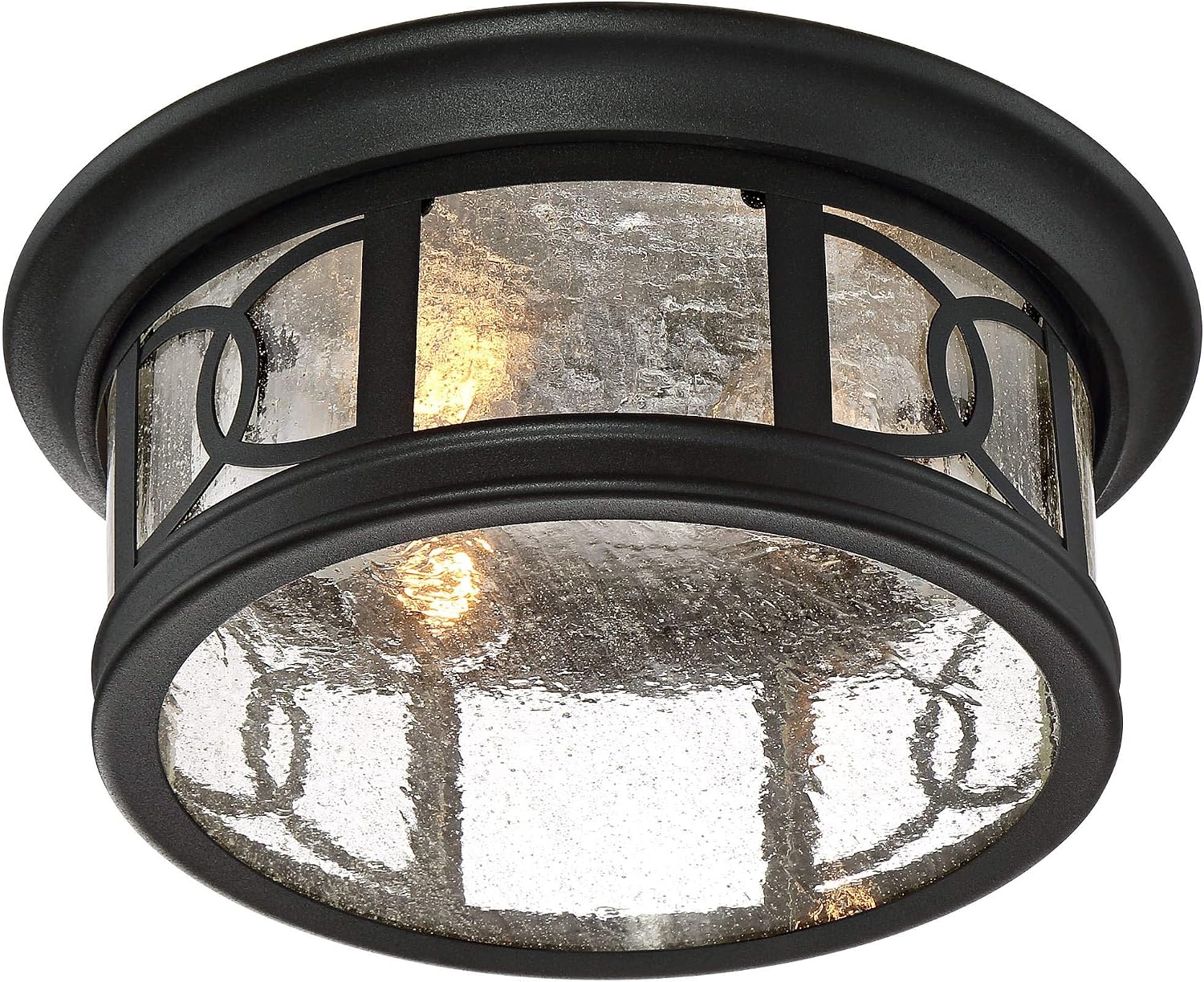 John Timberland Capistrano Mission Flush-Mount Outdoor Ceiling Light Fixture Black 12' Seedy Glass Damp Rated for Exterior House Porch Patio Outside Deck Garage Front Door Garden Home Gazebo