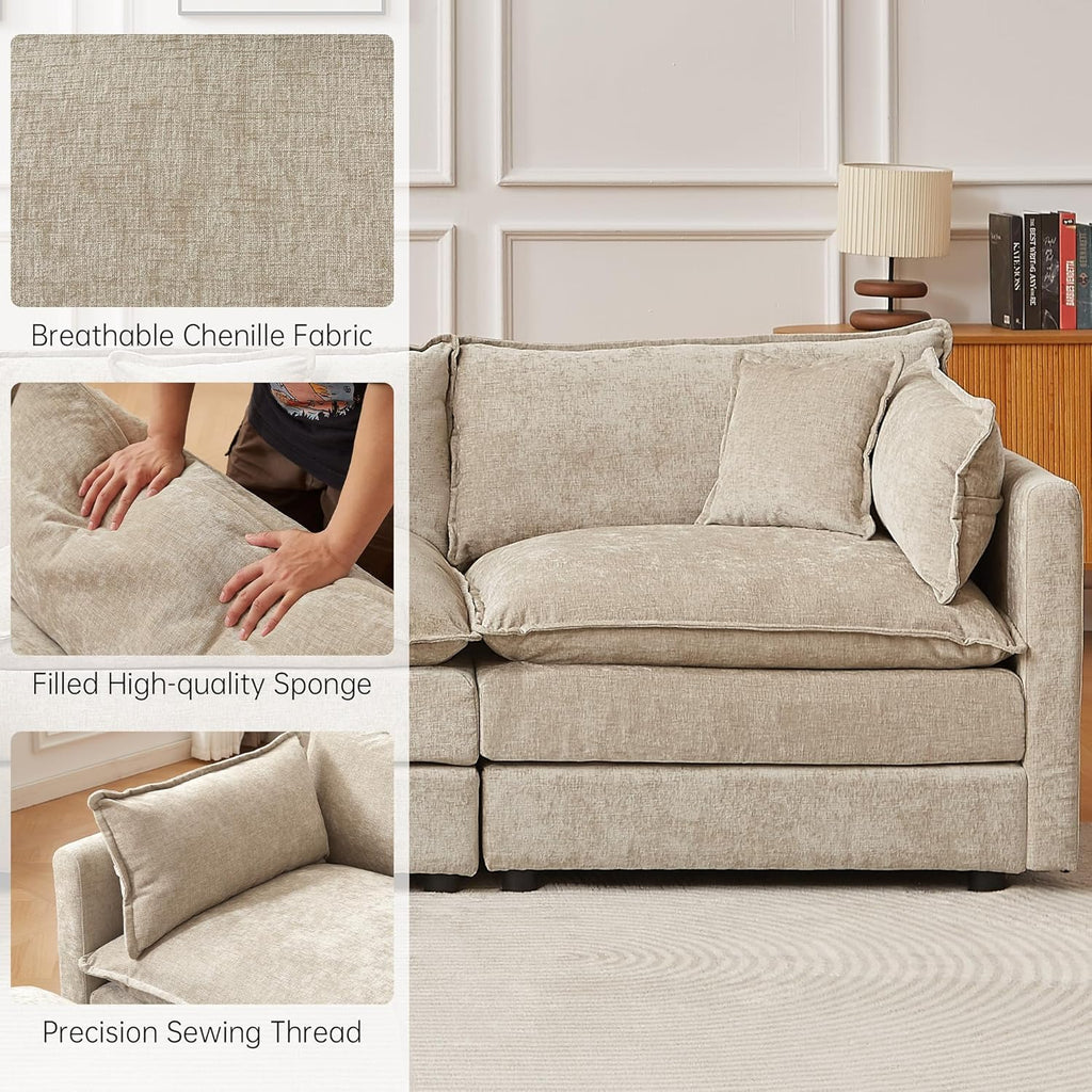 Modular Sectional Sofa, 112.2 Inch L Shaped Couch Set with Armrests, 3-Seater Comfy Cloud Couches for Living Room Apartment, Coffee