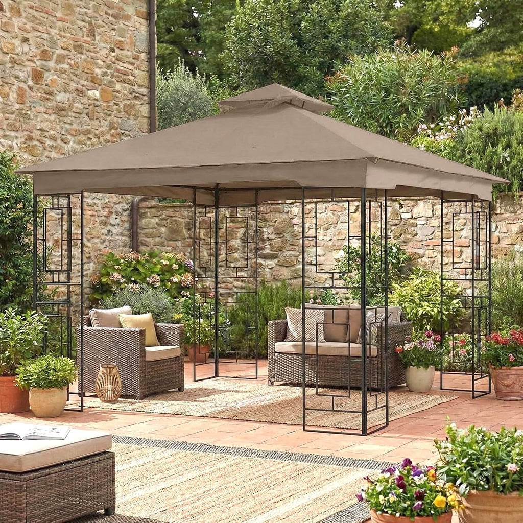 Garden Winds Reinforced Replacement Canopy Top Cover Compatible with The L-GZ724PST-B Garden Treasures Geo 10' x 10' Gazebo - Classic Brown, Riplock 350