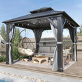 COVERONICS 10' x 10' Outdoor Hardtop Gazebo - Aluminum Heavy-Duty Double Roof Vented Gazebo with Breathable Netting & Privacy Curtains for Patio, Porch, Garden, Lawn