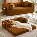 Boneless Couch Futon Sofa Bed Sectional Couches for Living Room,Cloud Couch with Sleeper Sofa,Sofas for Living Room Oversized Corduroy Upholstered (Orange, 81 Inches (with Iron Frame))