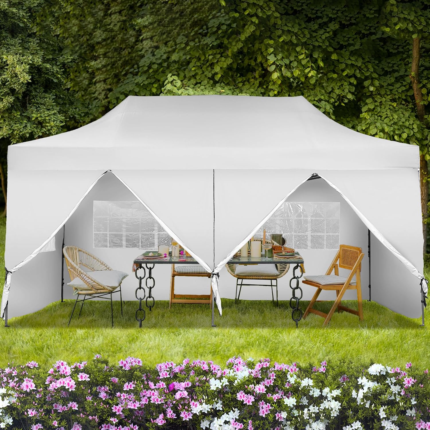 GDY 10'x20' Pop Up Canopy, Folding Party Tent with 6-Panel Removable Sidewalls, Heavy Duty Outdoor Commercial Instant Gazebo with Wheeled Bag, White.