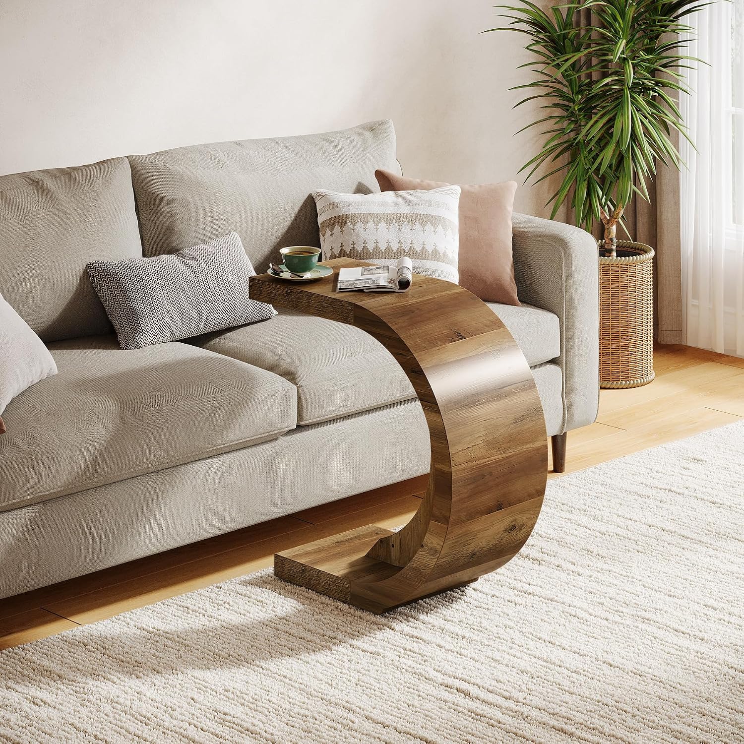 Tribesigns C-Shaped End Table, Side Table for Couch Sofa Living Room Bedroom Small Space, Rustic Brown