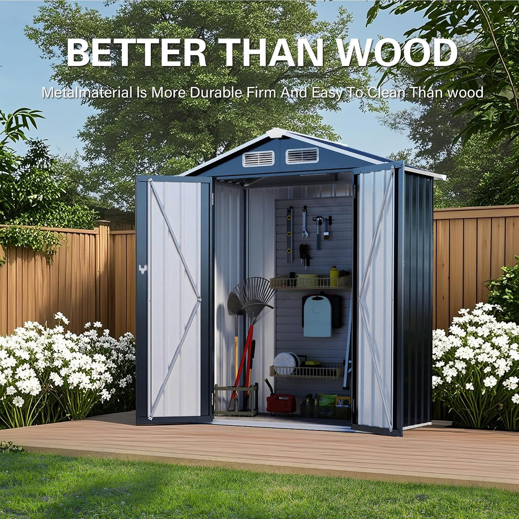 Metal Storage Shed, 5X3 FT Lockable Outdoor Tool Shed with Air Vent, Galvanized Steel Garden Shed for Backyard, Patio, Garden, Bike Storage or Outdoor Use, Grey