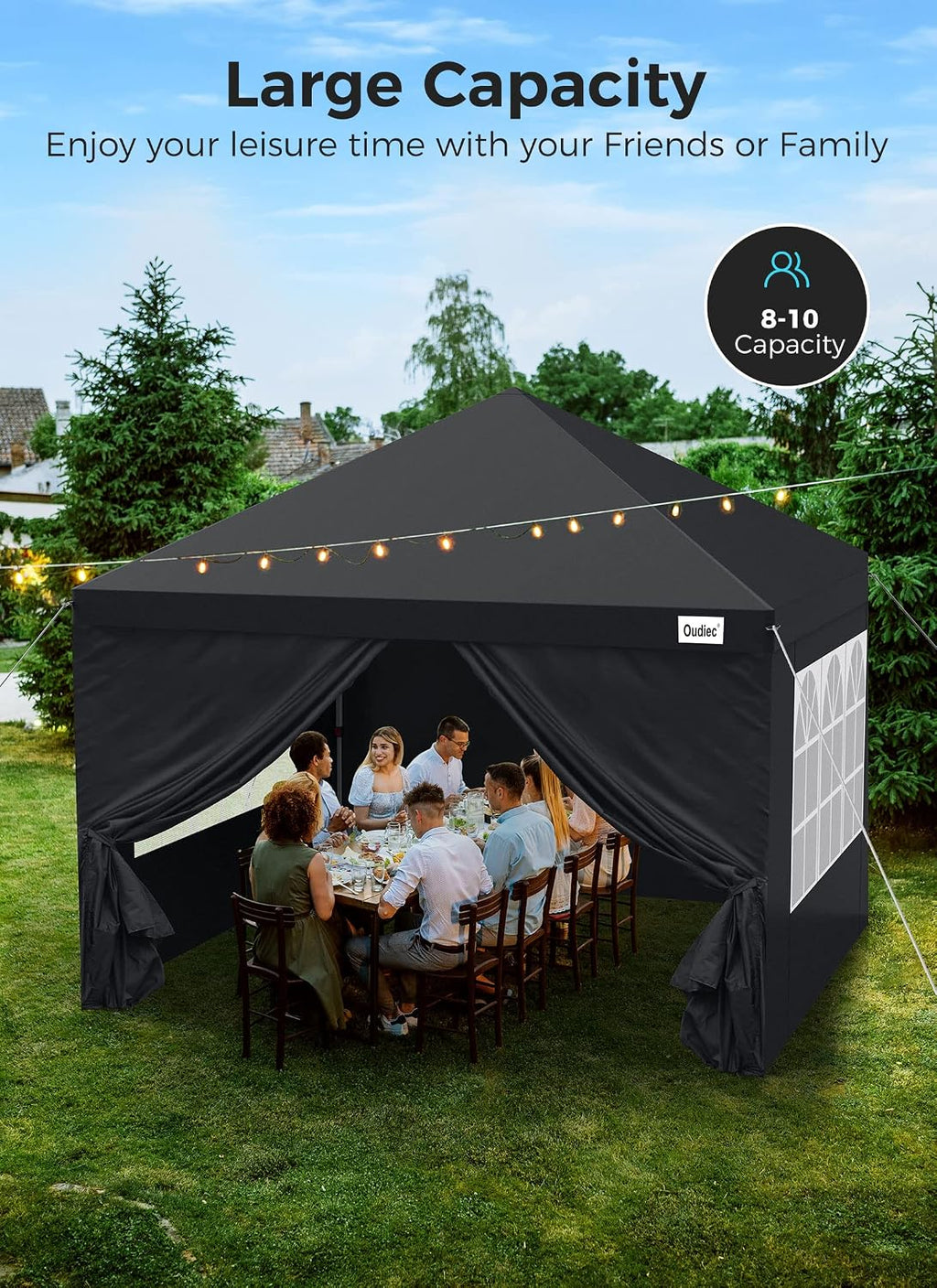 Pop up Canopy Tent - 10x10ft Outdoor Tent with Window and Removable Side Wall Door, Waterproof Camping Awning Gazebo-Tent for Outdoor, with Wheeled Storage Box