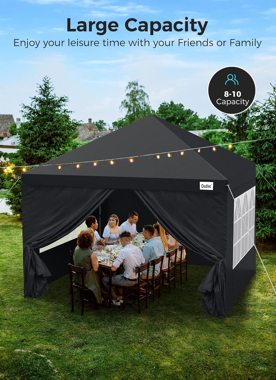 Pop up Canopy Tent - 10x10ft Outdoor Tent with Window and Removable Side Wall Door, Waterproof Camping Awning Gazebo-Tent for Outdoor, with Wheeled Storage Box