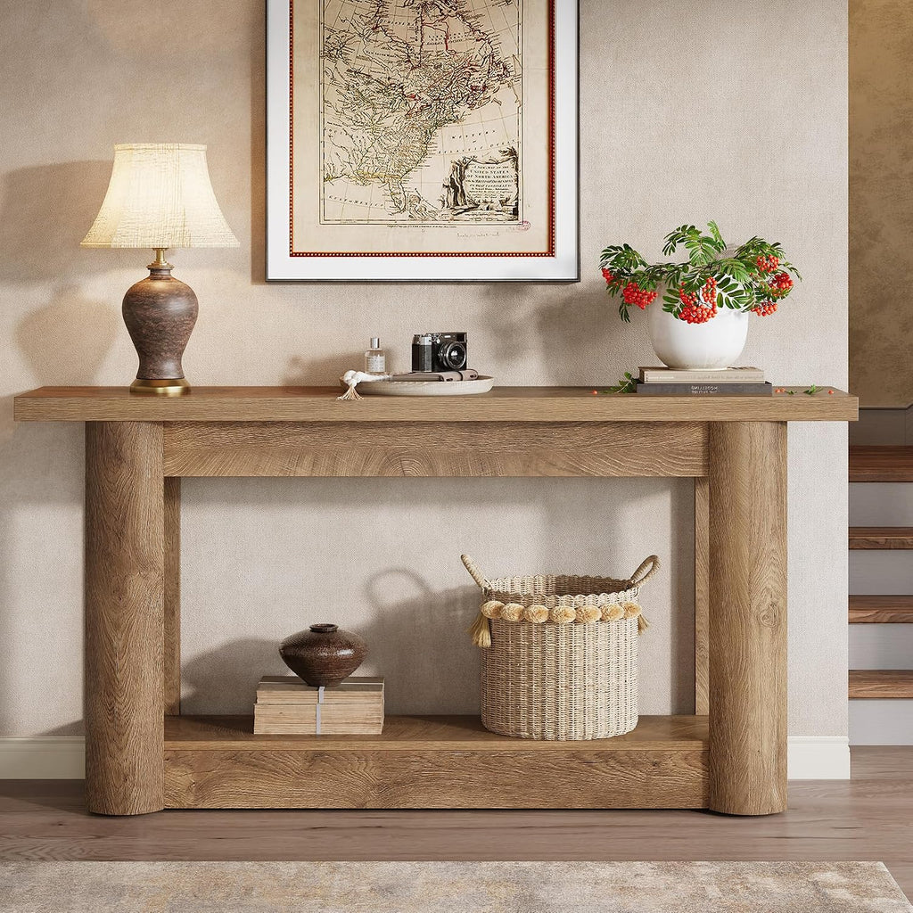 Tribesigns 63-Inch Farmhouse Console Table, 2-Tier Storage Sofa Table Behind The Couch, Narrow Long Entryway Furniture for Home Hallway, Entrance, Living Room, Brown