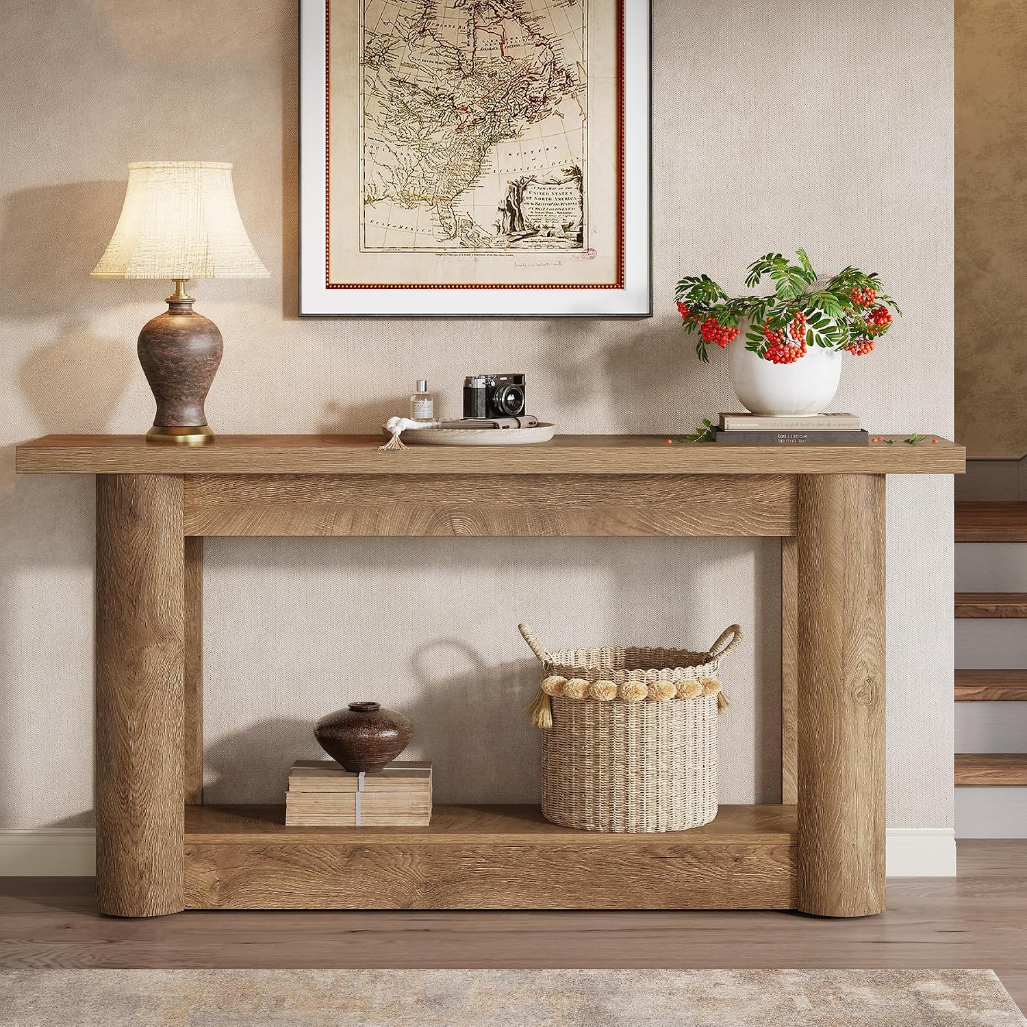 Tribesigns 63-Inch Farmhouse Console Table, 2-Tier Storage Sofa Table Behind The Couch, Narrow Long Entryway Furniture for Home Hallway, Entrance, Living Room, Brown
