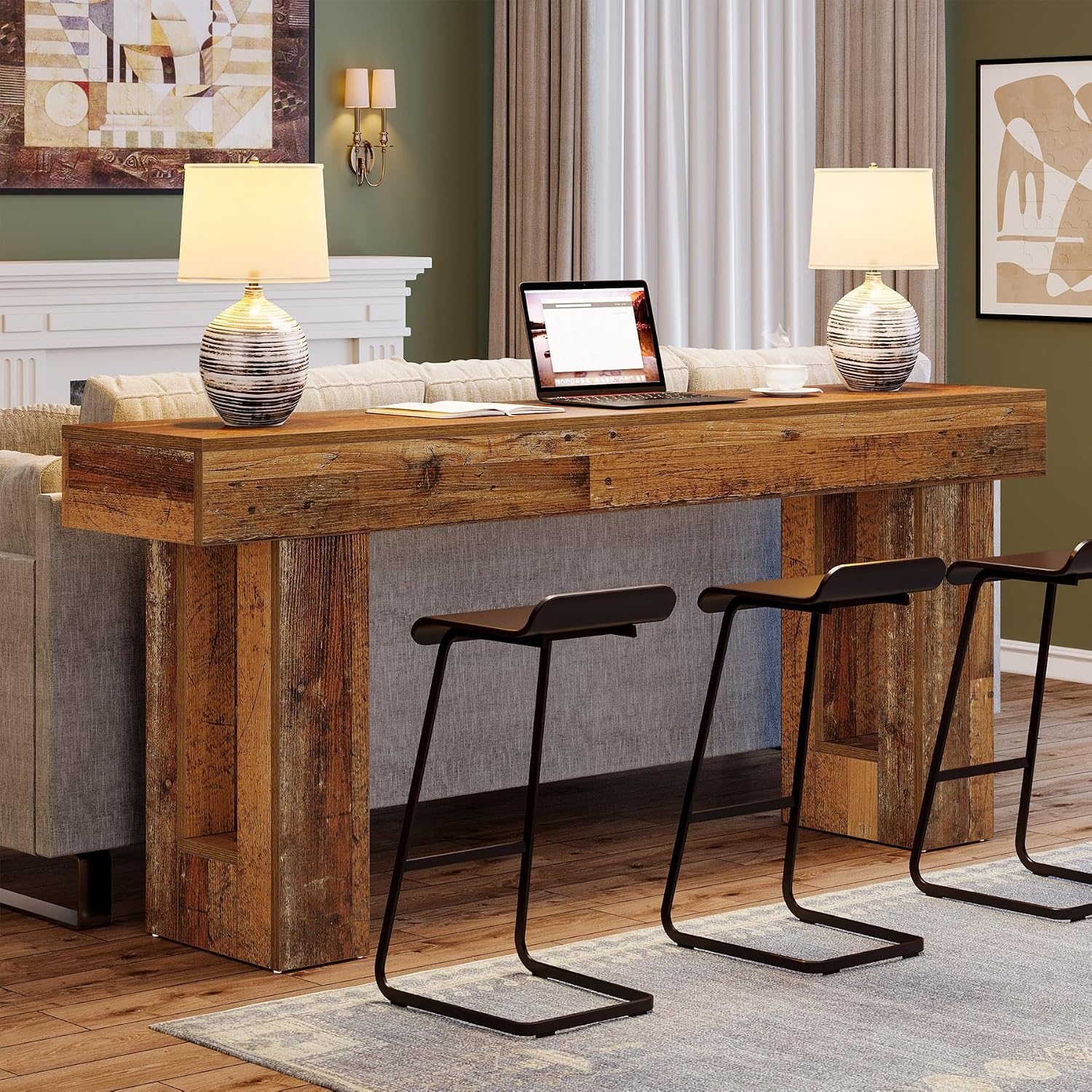 Tribesigns 63-Inch Long Console Table, Farmhouse Wooden Sofa Table Behind The Couch, Narrow Entryway Table for Entrance, Hallway, Living Room (Mix Brown)