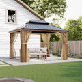HOMPUS 10X12FT Outdoor Gazebo, Hardtop Gazebowith Galvanized Steel Double Roof, Heavy Duty Metal Gazebos with Netting & Curtains, Patio Aluminum Pavilion for Garden, Backyard, Deck, Drak Walnut
