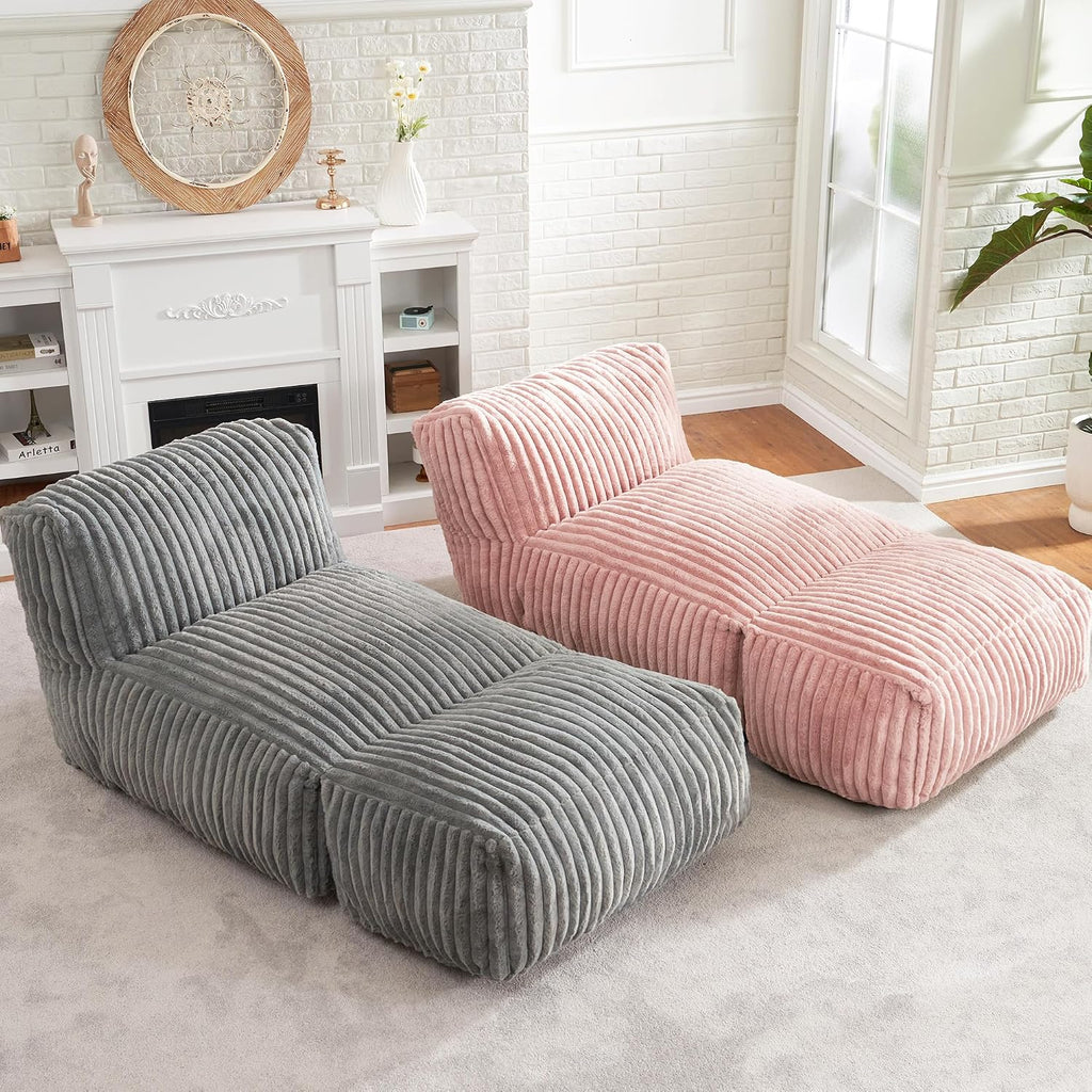 Hobestluk Big Bean Bag Lounger Chairs Large Beanbag Chair for Adults Bean Bag Sofa with Memory Foam Filled for Living Room, Bedroom or Balcony (Stripe Pink)