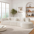 Merax 140' Curved Polyester Sectional Sofa Set, 7 Seat Modern Cloud Couch with Chaise Lounge, 3 Pillows, Fully Assembled for Living Room, Beige