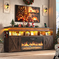 Farmhouse Fireplace TV Stand w/Power Outlet for 75/80 Inch TV, 32' Tall Entertainment Center w/ 36' Electric Fireplace,LED Light, Rustic Media Console w/Sliding Barn Door for Living Room,Rustic Brown