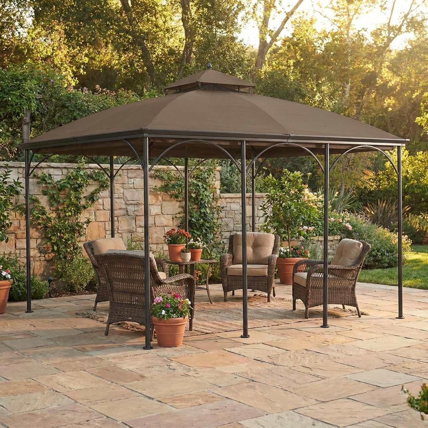 Garden Winds Reinforced RipLock 350 Replacement Canopy Top Cover Compatible with Somerset 10' x 12' Gazebo Models L-GZ212PCO-B - Nutmeg