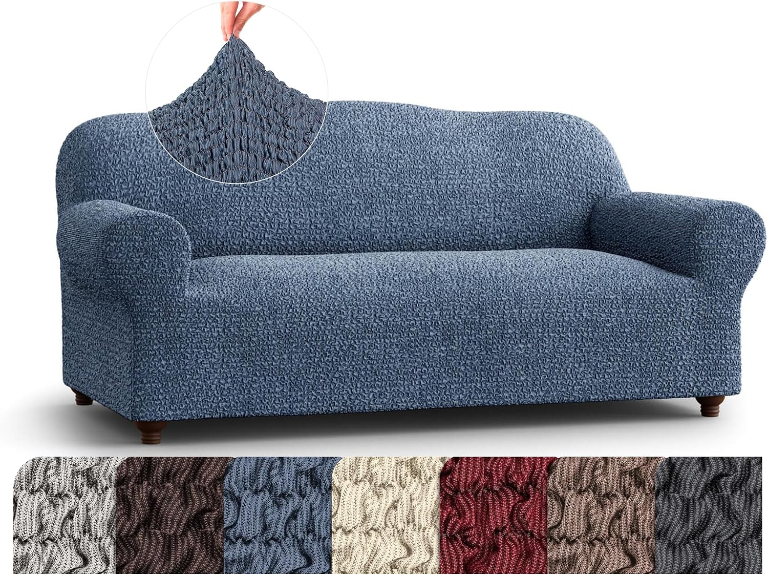 PAULATO BY GA.I.CO. Sofa Slipcover - Stretch Couch Cover - Stylish Cushion Sofa Cover - Soft Polyester Fabric Slipcover - 1-Piece Form Fit Washable Protector for Pet - Mille Righe Collection - Blue