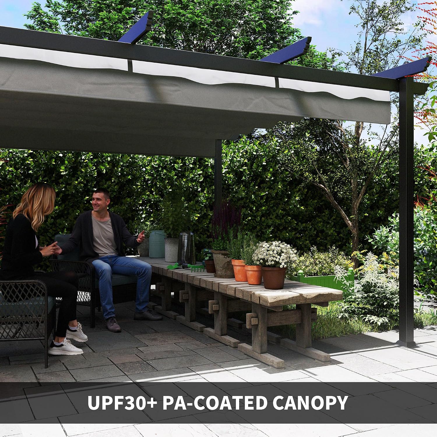 Outsunny 13' x 13' Retractable Pergola Canopy with Stronger Aluminum Frame, Outdoor Pergola Sun Shade Shelter for Garden, Patio, Backyard, Deck, Gray
