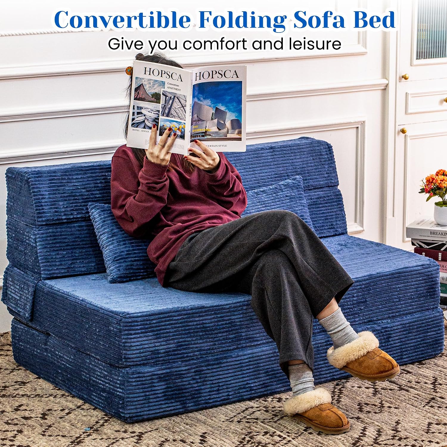 Cvortll Folding Sofa Bed, Convertible Sleeper Chair with Pillow, High Density Memory Foam Fold Out Couch, Foldable Mattress Futon Sofa for Living Room/Dorm/Guest Use/Apartment/Home Office