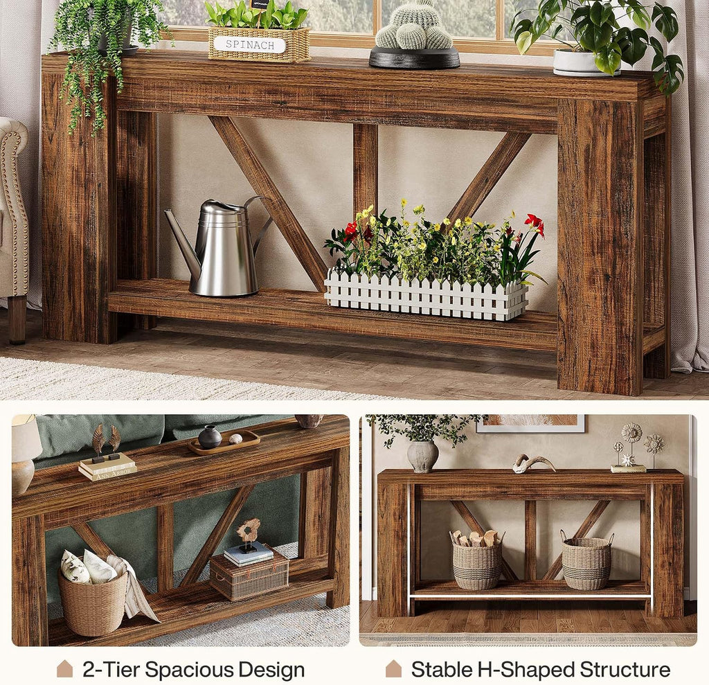 Tribesigns 70.9' Sofa Tables Narrow Long, Rustic Farmhouse Console Table Behind Couch with Storage Shelf, Accent Hallway Foyer Tables for Living Room, Entryway, Entrance, Dark Brwon