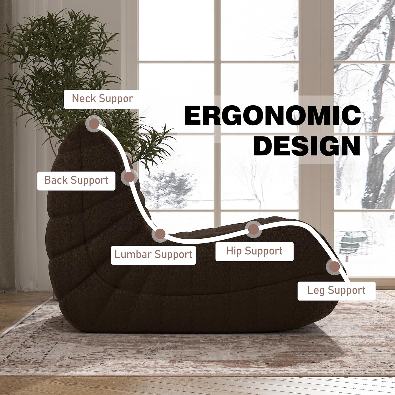 Bean Bag Chair, Memory Foam Bean Bag Sofa Large Bean Bag Chair for Adults, Bean Bag Chairs for Teens with High Density Comfortable Foam, Memory Foam Lazy Sofa for Living Room, Bedroom (Coffee)