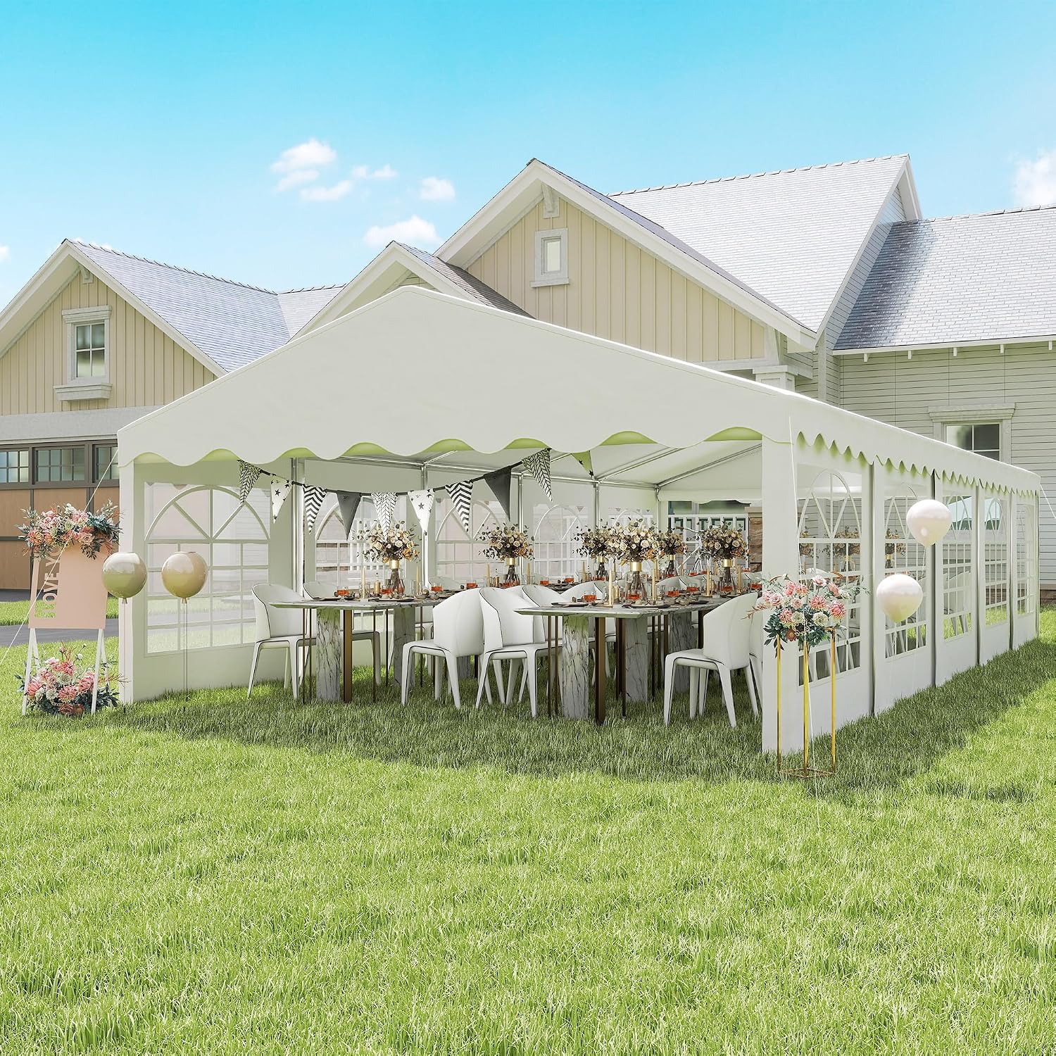 Outsunny 16.5' x 33' Party Tent, Heavy Duty Large Outdoor Canopy Tent Shelter with Removable Sidewalls, 10 Windows and 2 Doors, for Parties, Wedding, Events, BBQ Grill, White