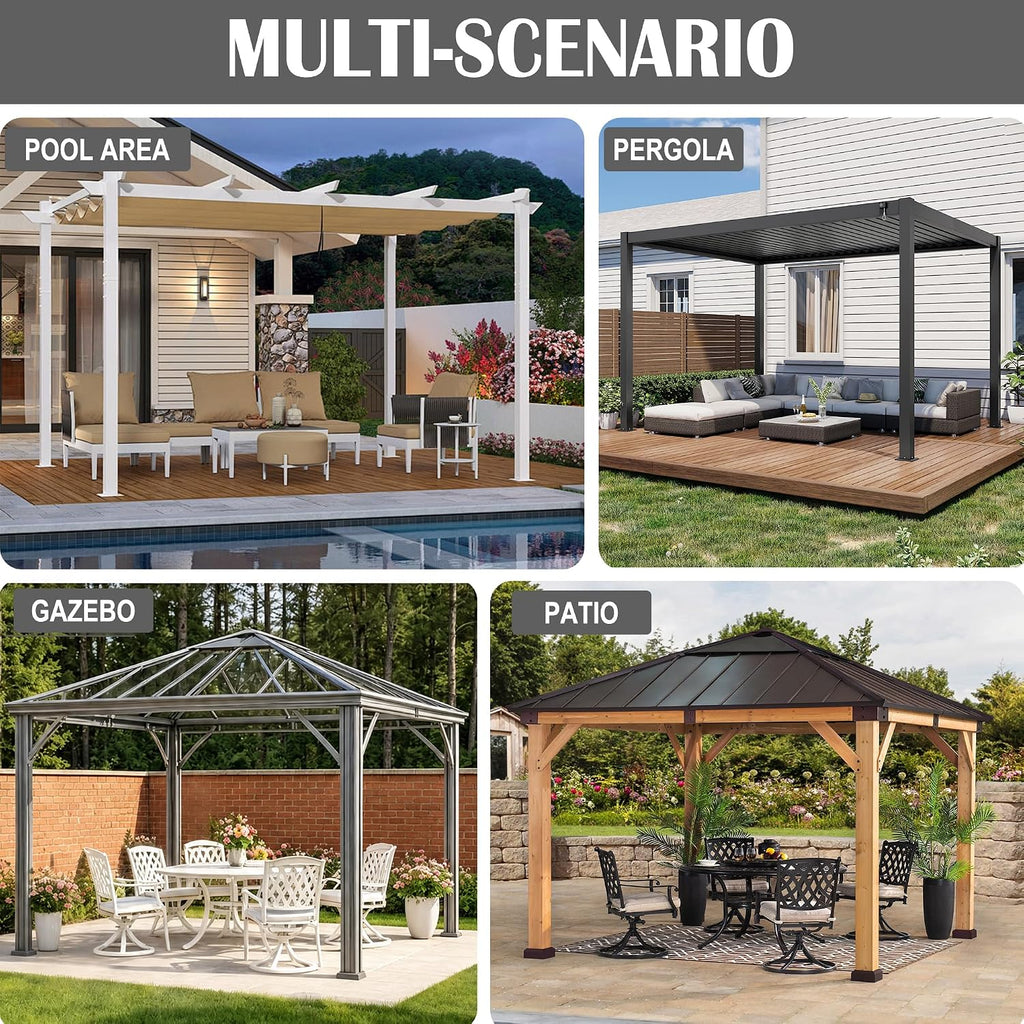 Gazebo Privacy Curtains 10' x 12' with Zipper 4-Panels Side Wall Universal Replacement for Patio, Outdoor Canopy, Garden and Backyard Gray and Black (Curtain Only)