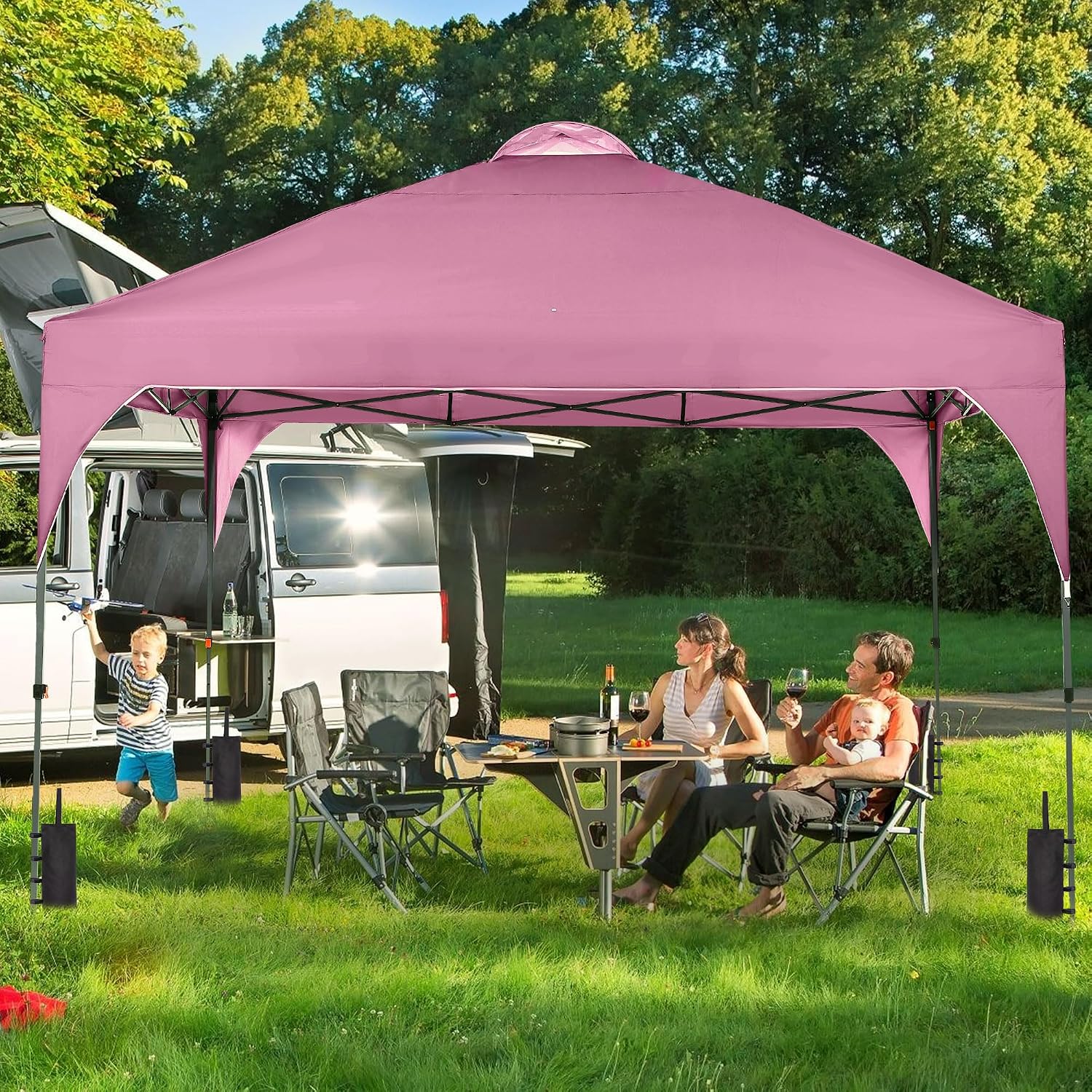 12'x12'FT Pop Up Canopy, Easy-Setup Gazebo, Outdoor Awning with 3-Adjustable Heights for Beach, Parties, Camping, Pink.
