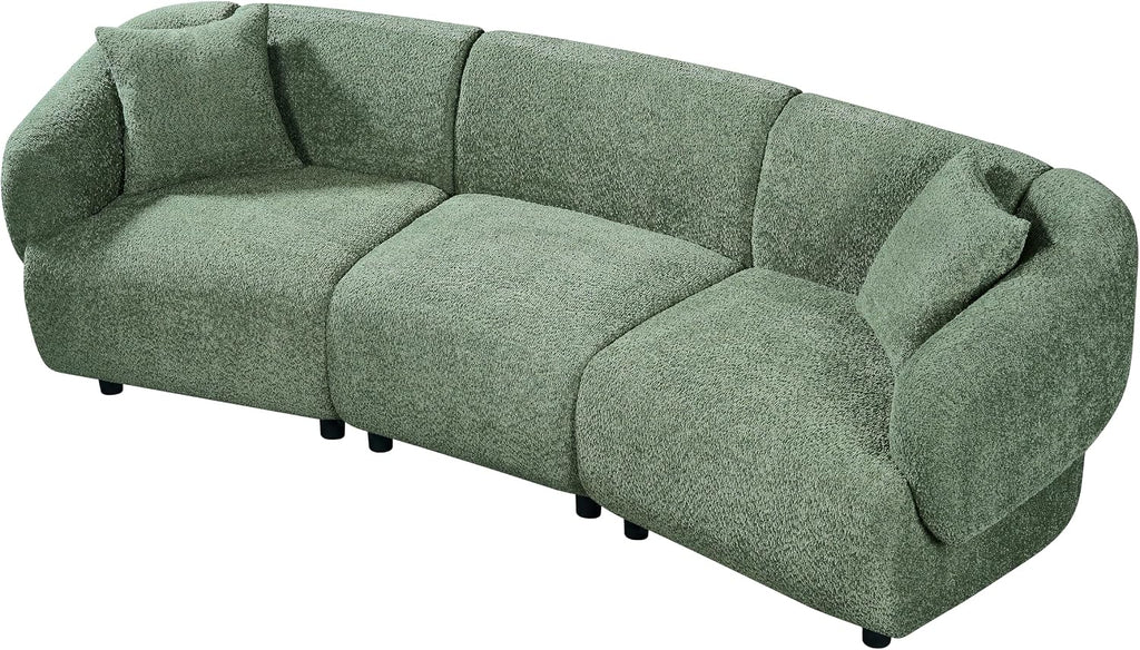 Merax 98.5' Modern 3 Seater Curved Sofa, Luxury Boucle Fabric Sofa, Minimalist Cozy Cloud Couch for Living Room, Bedroom, Apartment, Home Office, Green