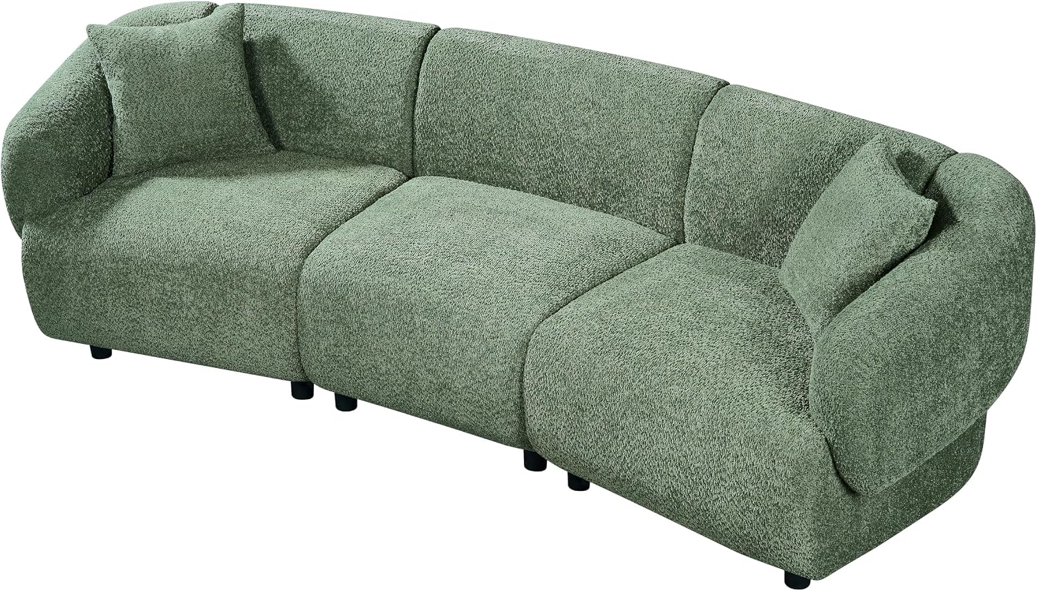 Merax 98.5' Modern 3 Seater Curved Sofa, Luxury Boucle Fabric Sofa, Minimalist Cozy Cloud Couch for Living Room, Bedroom, Apartment, Home Office, Green