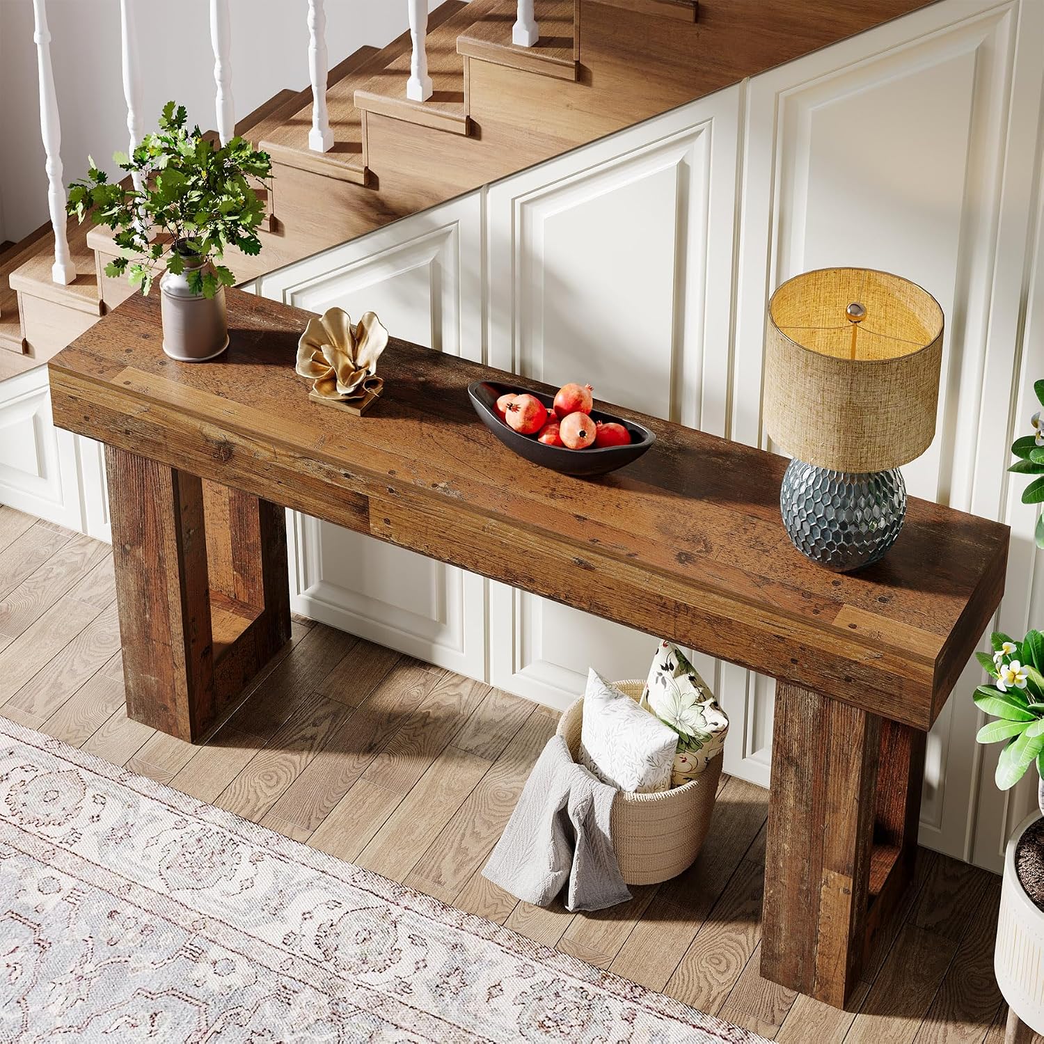 Tribesigns 63-Inch Long Console Table, Farmhouse Wooden Sofa Table Behind The Couch, Narrow Entryway Table for Entrance, Hallway, Living Room (Mix Brown)