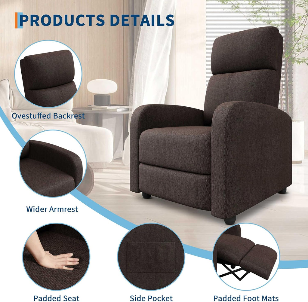 Garvee Recliner Chair for Adults Set of 2 PU Leather Lazy Recliner Ergonomic Adjustable Single Sofa Enhanced with Side Pocket, Tall Back, Wide Arms & Padded Seat, Home Theater Seating for Living Room