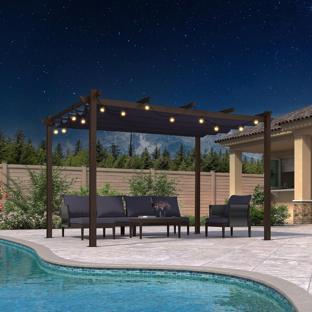 PURPLE LEAF 10' x 13' Retractable Pergola Outdoor Aluminum White Pergola with Sun Shade Canopy Patio Modern Bronze Shelter for Garden Yard Deck Grape, Navy Blue