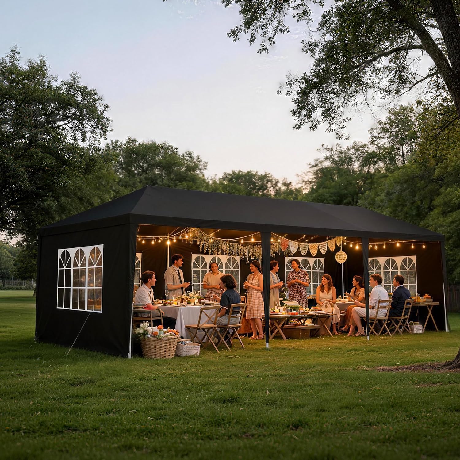 10x30 Party Tent Heavy Duty Outdoor Canopy Tents for Parties with 5 Removable Sidewalls Outside Large Gazebo Shelter Carpas para Fiestas for Backyard Patio Events Wedding BBQ, Black
