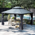 Outdoor Hardtop Gazebo for Patio 10x12FT with Resin-Galvanized Steel Roof, Metal Hard Top Gazebo with Gutters, Heavy Duty Gazebos All Season with Curtains & Netting, for Deck, Backyard, Hot Tub