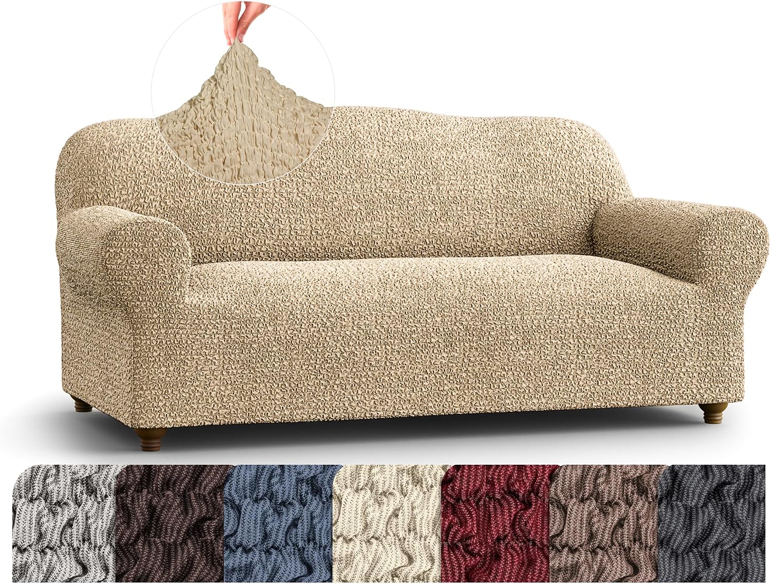PAULATO BY GA.I.CO. Stretch Armchair Cover - Sofa Slipcover - Loveseat Slipcover - 1-Piece Form Fit Washable Protector for Pet - Mille Righe Collection - Beige (64'-85' Wide)