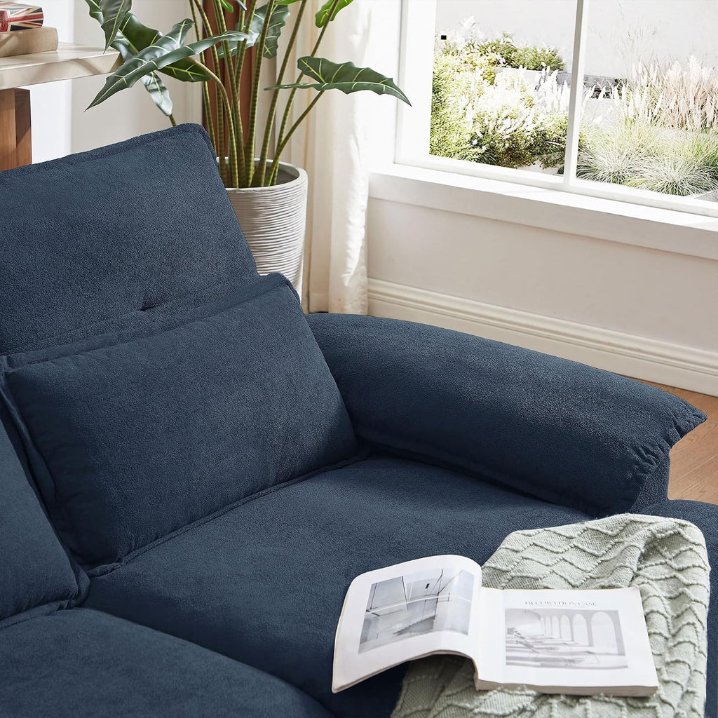 Sectional Cloud Couches for Living Room, 109' U Shaped 4 Seat Comfy Sofa with Double Chaises, Deep Seat Convertible Couch with 2 Layer Seat Cusions Waist Pillows Polyster Fabre, Blue