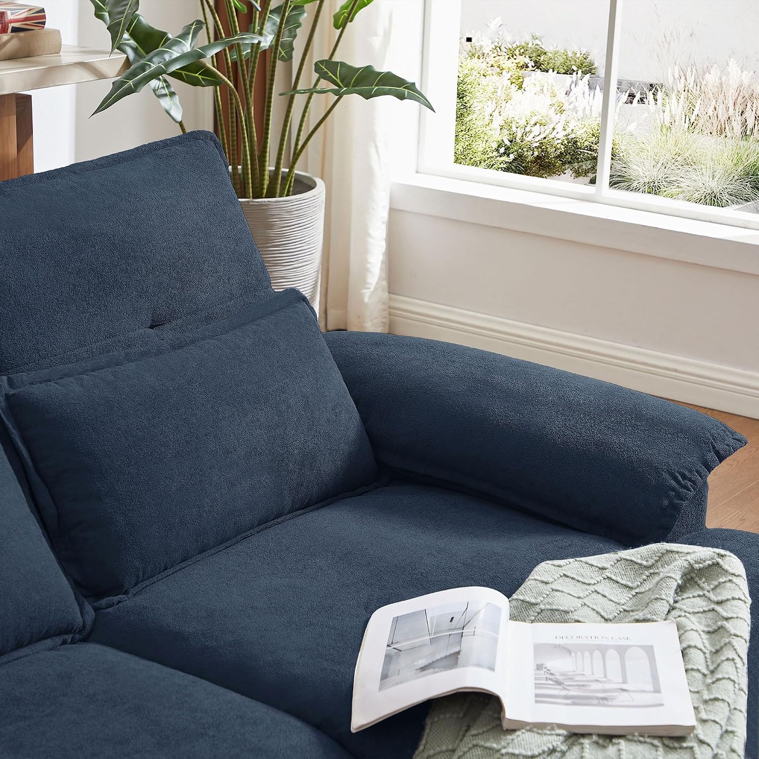 Sectional Cloud Couches for Living Room, 109' U Shaped 4 Seat Comfy Sofa with Double Chaises, Deep Seat Convertible Couch with 2 Layer Seat Cusions Waist Pillows Polyster Fabre, Blue