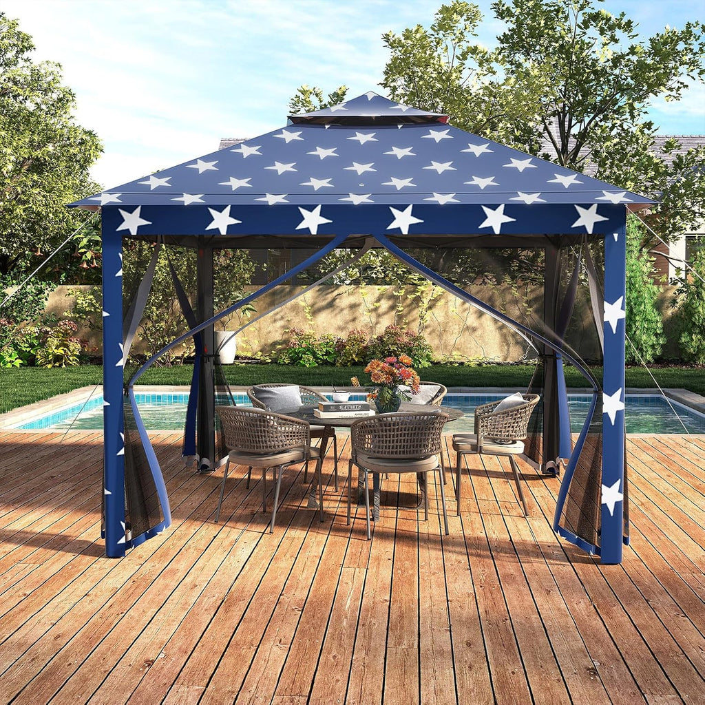Goplus11 ft × 11 ft Pop up Gazebo, Portable Screen Canopy Shelter w/Mesh Netting Sidewalls, Vented Top, Drainage Holes, Heavy-Duty Height Adjustable Easy Setup Party Tent for Backyard