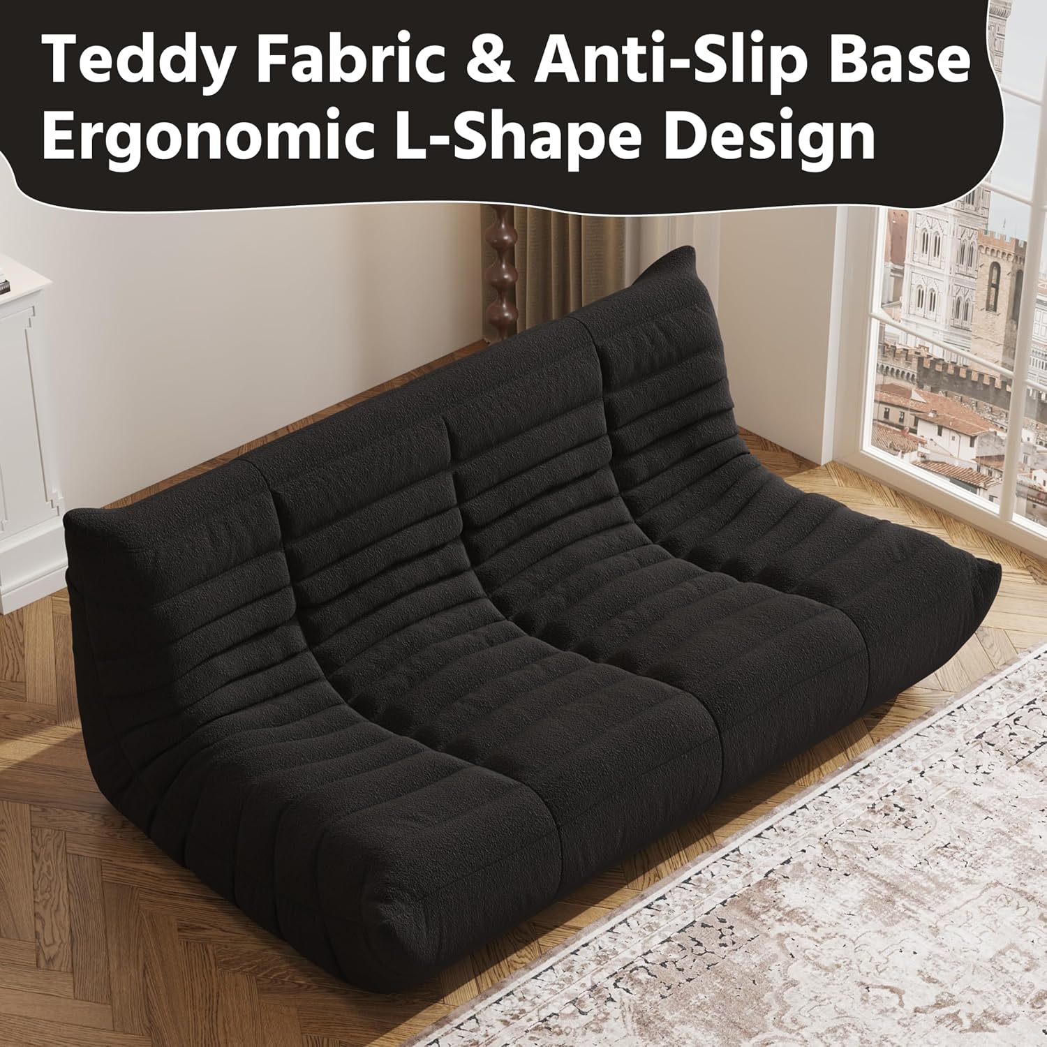 3-Seater Giant Loveseat Boneless Bean Bag Chair for Adults - Teddy Fleece Fireside Accent Chair with Memory Foam, Comfy Lazy Floor Sofa Couch Chaise Lounge for Living Room Bedroom Theater