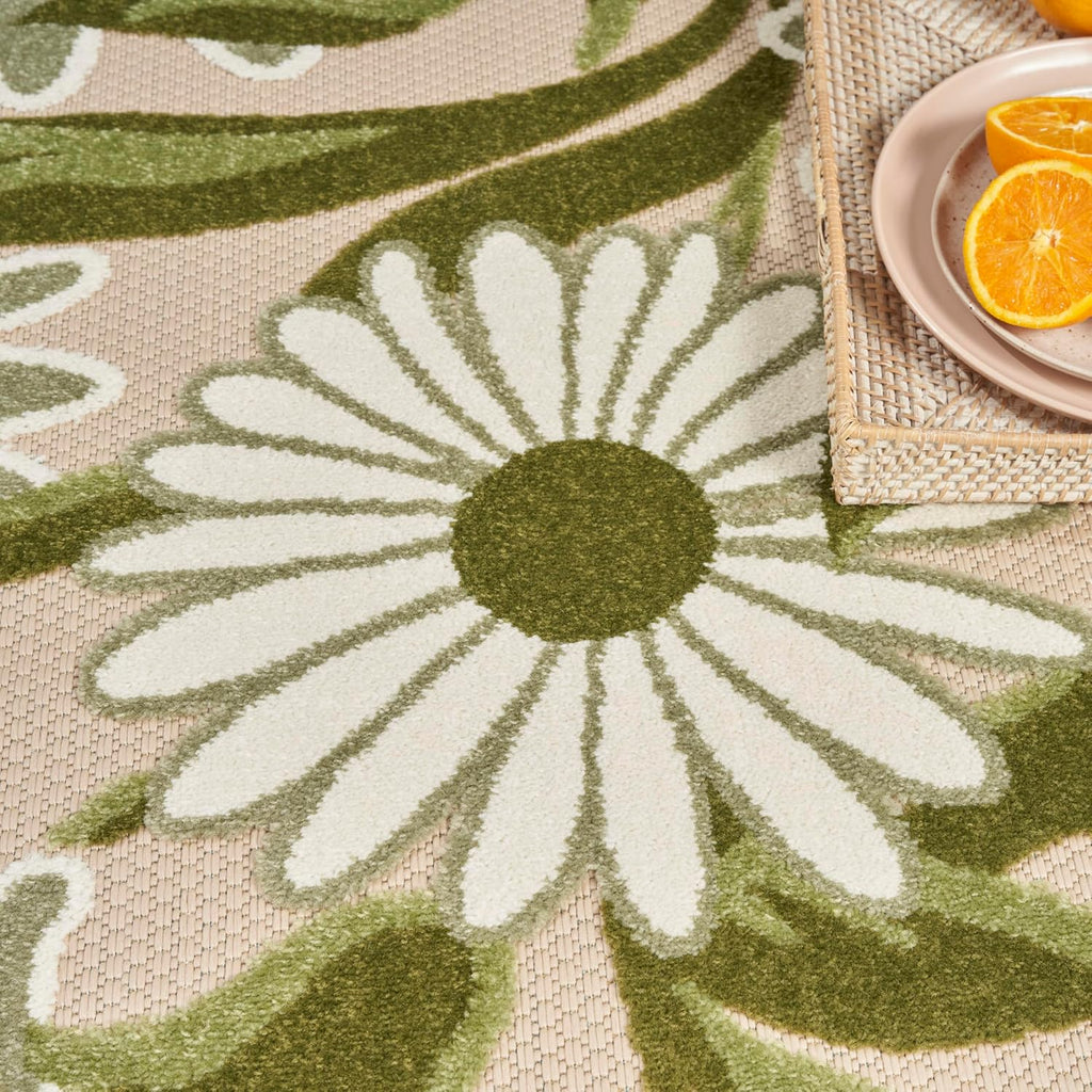 Nourison Home Aloha Ivory Green 6' x 9' Area Rug - Easy Clean, Non Shedding, Bed Room, Living Room, Dining Room, Kitchen (6' x 9')