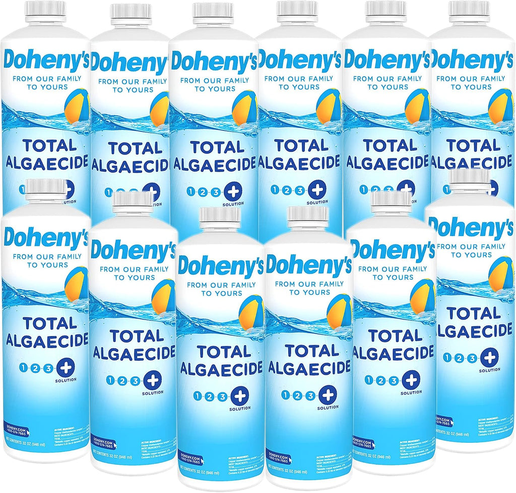 Doheny's Total Algaecide | 100% Professional-Grade | Extra Strength & Effective Against All Types of Algae | Non-Foaming & Non-Staining Formula | 90-Day Prevention | Set of (12) - 32 Ounce Bottles