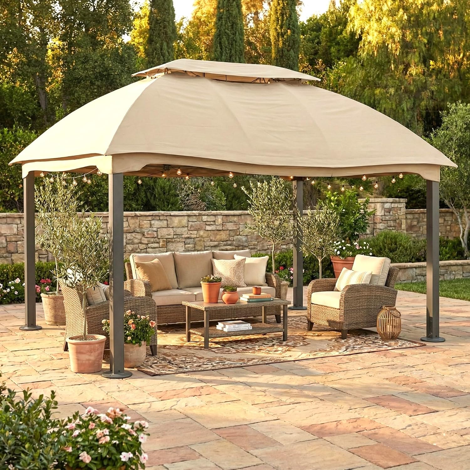 Garden Winds Reinforced Replacement Canopy Top Cover Compatible with The L-GZ822PCO 10' x 13' Domed Gazebo - Classic Sand, Riplock 350