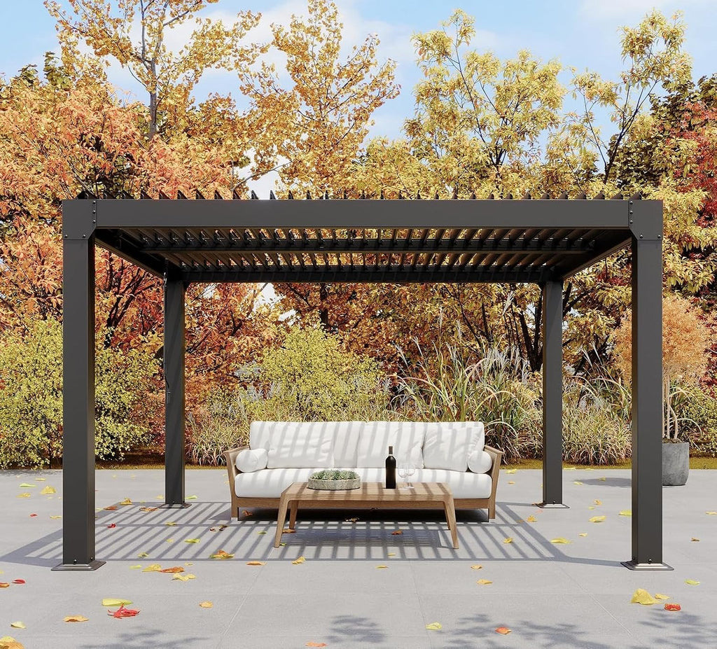 Louvered Pergola 10Ft x 10Ft - Adjustable Aluminum Hardtop Gazebo with Integrated Drainage, Waterproof Outdoor Patio Cover for Deck, Backyard