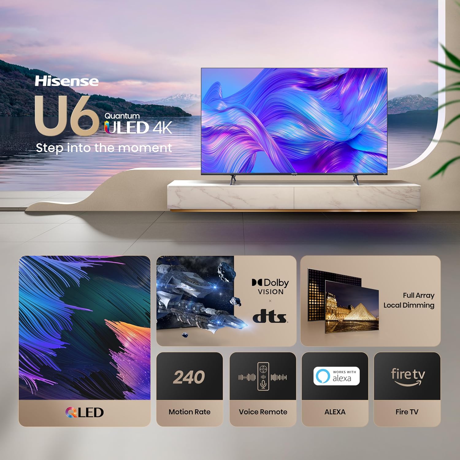 Hisense 50' Class U6HF Series (50U6HF, 2025) ULED 4K UHD Smart Fire TV, Voice Remote with Alexa, QLED, Full Array Local Dimming, Dolby Vision, HDR 10+, Quantum Dot for Enhanced Color, Game Mode Plus